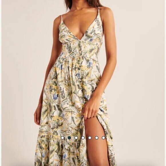 Abercrombie & Fitch floral patterned linen blend maxi dress - Picture 1 of 8